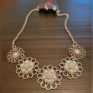 Elegant Silver Floral Necklace with Blue Accents